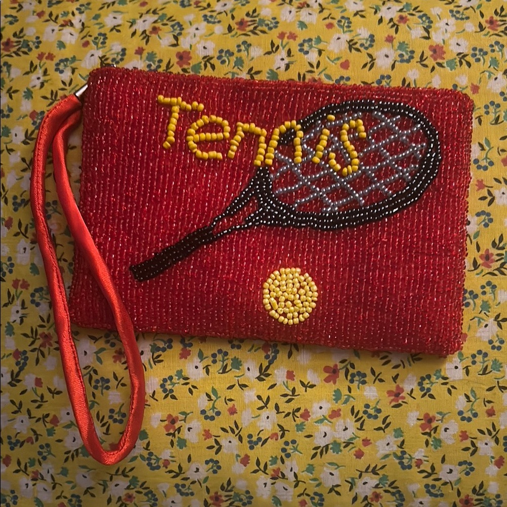Vintage Beaded Tennis Clutch - Red and Yellow
